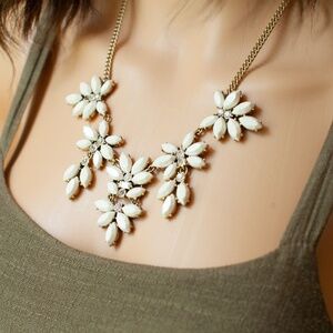 J. Crew Ivory Marquis Petals Clear Rhinestones Brass Statement Necklace